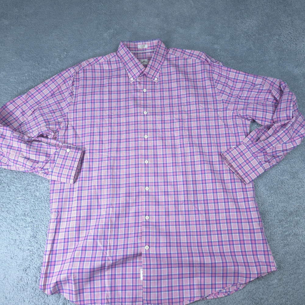 Peter Millar Shirt Mens XL Pink Plaid Long Sleeve Button Down 100% Cotton